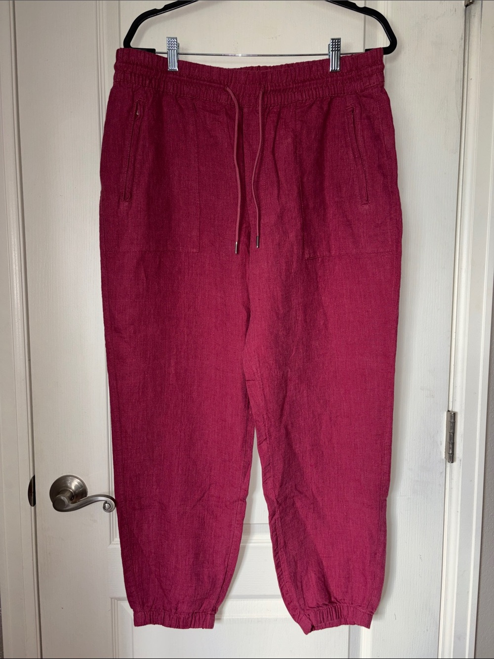 Athleta 100% Linen Joggers Burgundy Size 14